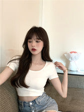 Prendas para el torso informales de manga corta simples cómodas ajustadas a la moda para mujer
