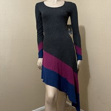 Vestido para mujer gris a rayas de poliéster informal elástico ajustado asimétrico talla S