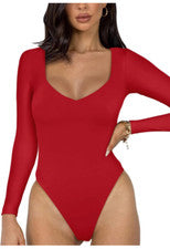 REORIA Mujer Moda Cuello Redondo Doble Forrado Manga Larga Camisetas Body