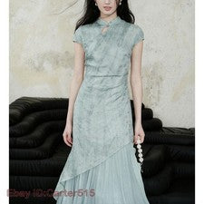Vestido largo de encaje para mujer cola de pez Cheongsam falda ajustada moda temperamento talla