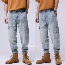 Moda Para Hombres Mono Denim Pantalones Rectos Jeans Bolsillo Japonés Informal Pantalones