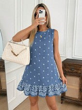"Vestido sin mangas Easowa línea A con estampado de flores y dobladillo con volantes, casual, suelto,"