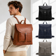Mochila de cuero sintético con solapa y cremallera para mujer Bolso de hombro de viaje 4 colores