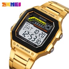 SKMEI Reloj Digital Hombre Cuenta Regresiva LED Reloj Pulsera Acero Inoxidable Relojes para Hombres