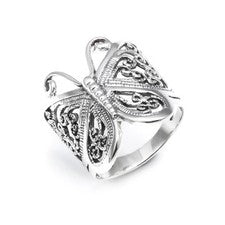 Anillo de plata esterlina 925 sólido filigrana ancha mariposa estilo Y2K