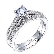Juego de anillos de halo vintage de plata de ley 925 para mujer - regalo de aniversario para dama