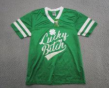 Camisa estilo jersey verde malla Spencers Lucky B**** para mujer talla pequeña NUEVA