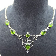 Collar de joyería de plata de ley 925 hecho a mano con piedras preciosas de peridoto verde talla 17-18"