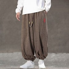 Pantalones holgados estilo chino para hombre mezcla de lana cordón sueltos informales pantalones