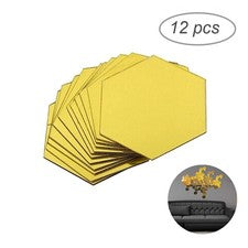12 pegatinas de pared hexagonales acrílicas con espejo decoración del hogar 4x4 cm doradas