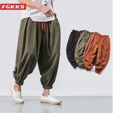 Pantalones harén de gran tamaño para hombre algodón lino sueltos informales pantalones de yoga estilo chino