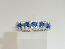 Anillo de eternidad de espinela azul de 5 piedras de plata maciza 925 hecho a mano para dama