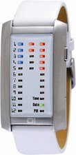 Reloj de coleccionista 2011 como nuevo 01THEONE IBIZA RIDE binario LED cuero blanco IR704RB1