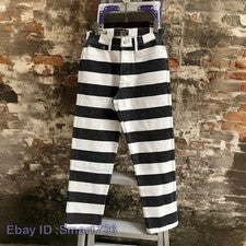 Pantalones de motociclista retro para hombre pantalones de lona a rayas estilo vintage