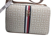 Tommy Hilfiger Mujer Bolso de Mano Compacto Correa Ajustable Blanco Con Logo Beige