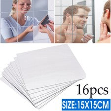 16 piezas Pegatina de pared con azulejos de espejo autoadhesiva cuadrada adhesiva en arte decoración del hogar