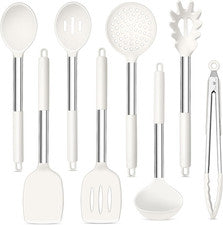 Utensilios de Cocina, 8 PIEZAS Kit de Herramientas de Cocina de Silicona para Cocina con Acero Inoxidable