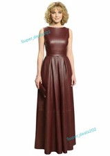 Mujeres Granate Cuero Vestido Largo Informal Ropa de Club Elegante Calce Ajustado Conjunto de Fiesta