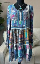 Nuevo VELZERA Mujer AZUL ROSA PAISLEY BOHEMIO BOHO HIPPIE CAMISA TÚNICA VESTIDO S M