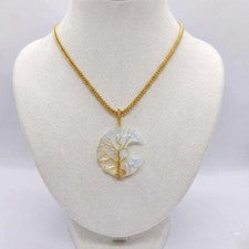 Colgante Luna Creciente Opalita 40-45Ct | Collar Árbol de la Vida | Envoltura de Alambre Dorado