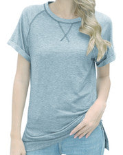 Camiseta Mujer Blusa Moda Raglán Manga Corta Casual Púrpura Deportes Suave