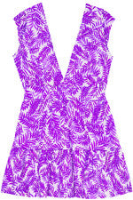 Vestido para mujer - Vestido púrpura estampado hoja de palma - Vestido de algodón - Mini vestido - XL