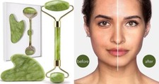 Juego de herramientas faciales Gua Sha y rodillo de jade para el cuidado de la.