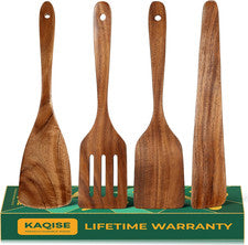 Espatulas Cocina Madera Teca Natural Juego 4Pzs Para Cocinar Freir Voltear