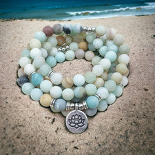 Collar Natural Amazonita 108 Cuentas Mala Loto Curación Envoltura Pulsera Regalo