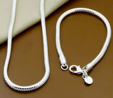 Collar y Pulsera - Set Charm Plata de Ley 925 Cadena Serpiente Mujer Mujer