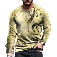 Camiseta Hombre Nota musical Música Clave Sol Casual Manga Larga Amarillo Tee