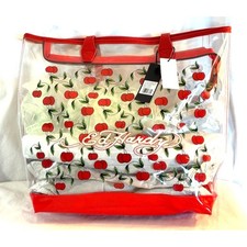 NUEVO CON ETIQUETAS ED HARDY Bolso de PVC ROJO Cerezas Transparente Bolso de Hombro Playa Cremallera $159