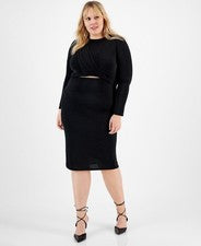 Vestido para mujer Bar Iii negro talla grande recorte delantero torcido manga larga 3XL NUEVO CON ETIQUETAS