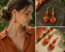 Pendientes de piedra preciosa cornalina en forma de corazón y gota plata 925
