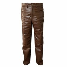 Pantalones de mezclilla para hombre estilo motociclista marrón real cuero genuino piel de cordero elegantes y sexy