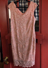 Vestido midi para mujer NY Collection rosa melocotón sin mangas de encaje superpuesto talla M
