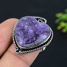 Anillo de joyería de regalo de plata de ley 925 con piedras preciosas de piedra de lepidolita tamaño 7 v084