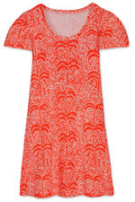 Vestido para mujer - Vestido de palma estampado - Mini vestido - 2XL - Algodón - Naranja neón