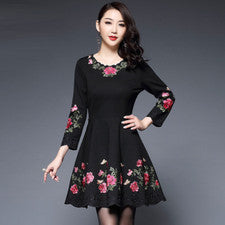 Vestido cuello redondo estilo étnico otoño para mujer bordado estilo chino moda