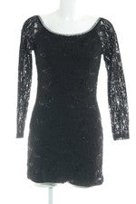 Vestido de encaje sin marca negro estampado floral lentejuelas talla 36