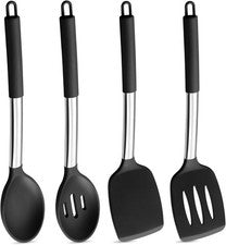 Juego de 4 utensilios de cocina negros P&P CHEF, silicona 12,8"+12,5",
