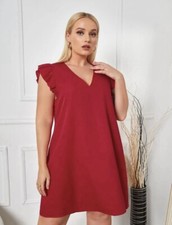 Vestido de moda informal cómodo todo rojo de fiesta para mujer talla grande
