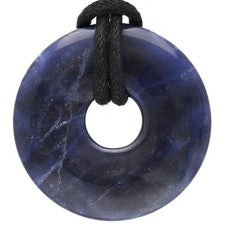 Colgante Sodalita Donut azul 30 mm con cinta de algodón | Joyería de piedras preciosas