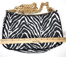 Cartera de moda con estampado de cebra para mujer cadena de latón festoneado 12" caída 11" x 7" cremallera