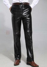 Moda Para Hombres Pantalones de Cuero PU Impermeables Informales Calce Ajustado Pantalones Rectos