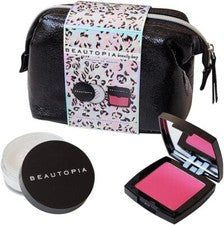 Beautopia Beauty Bag Set de Regalo (rubor, polvo resaltante + bolsa de cosméticos negra)
