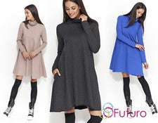 Túnica de gran tamaño para mujer manga larga informal cuello de tortuga y bolsillos FM152