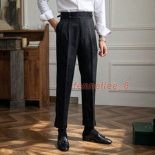 Pantalón Para Hombre Estilo Británico Informal Traje Pantalones Cintura Alta Pantalones Rectos Negocios