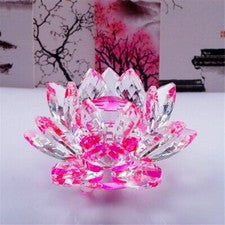 Ramo de flores de loto de cristal rosa tamaño grande artesanía decoración del hogar - 13 X 13 CM