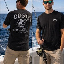 Camiseta y calcomanía Costa Del Mar Black Born On The Water Marlin para hombre mediana